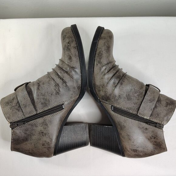 NATURAL SOUL Yeva Faux Leather Stacked Ankle Boots 9.5 Women's Grey Zip Up - Picture 5 of 7